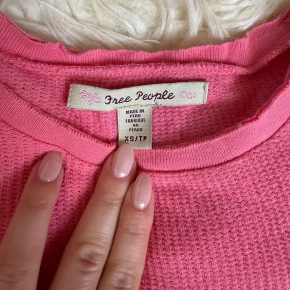 Free People Pink Fitted Ribbed Long Sleeve Tee - Picture 2 of 2